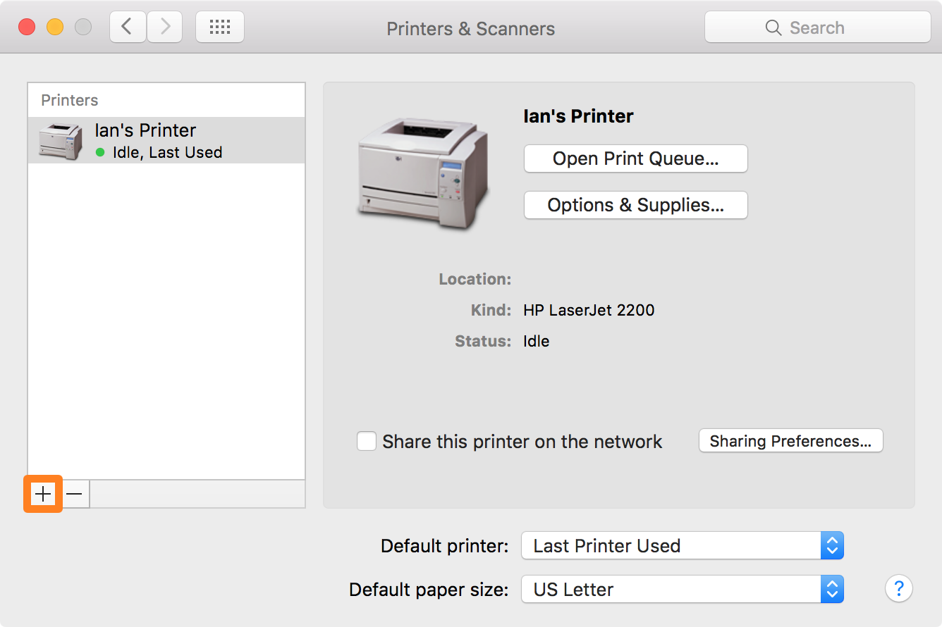 search for new printer on mac